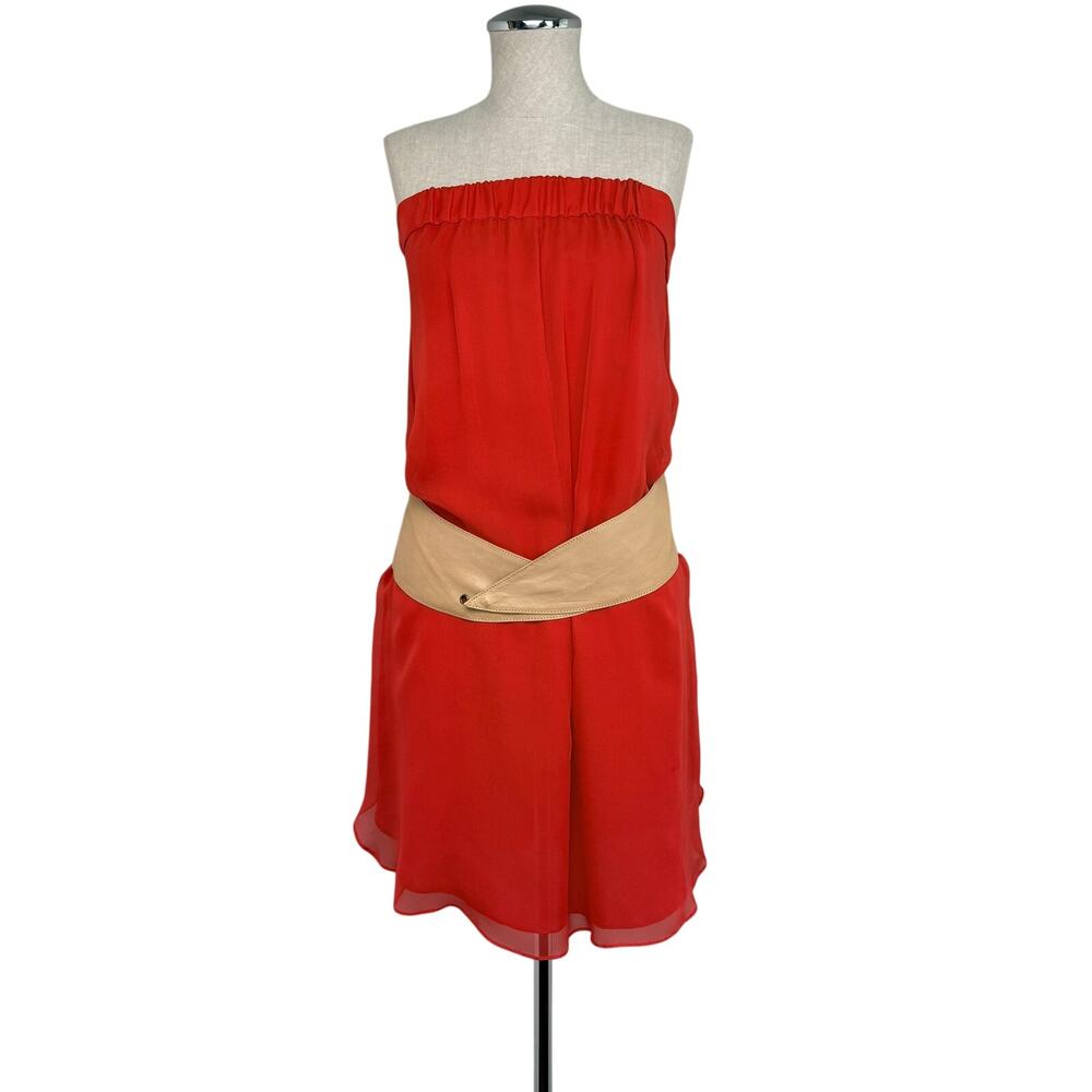 Haute Hippie Silk Strapless Mini Dress S Orange Red Y2K Boho Romantic Glam
